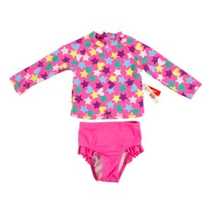 Joe Fresh Baby Girls Pink Star Print Rash Guard 2-Piece Swim Set | Size 6–12M
